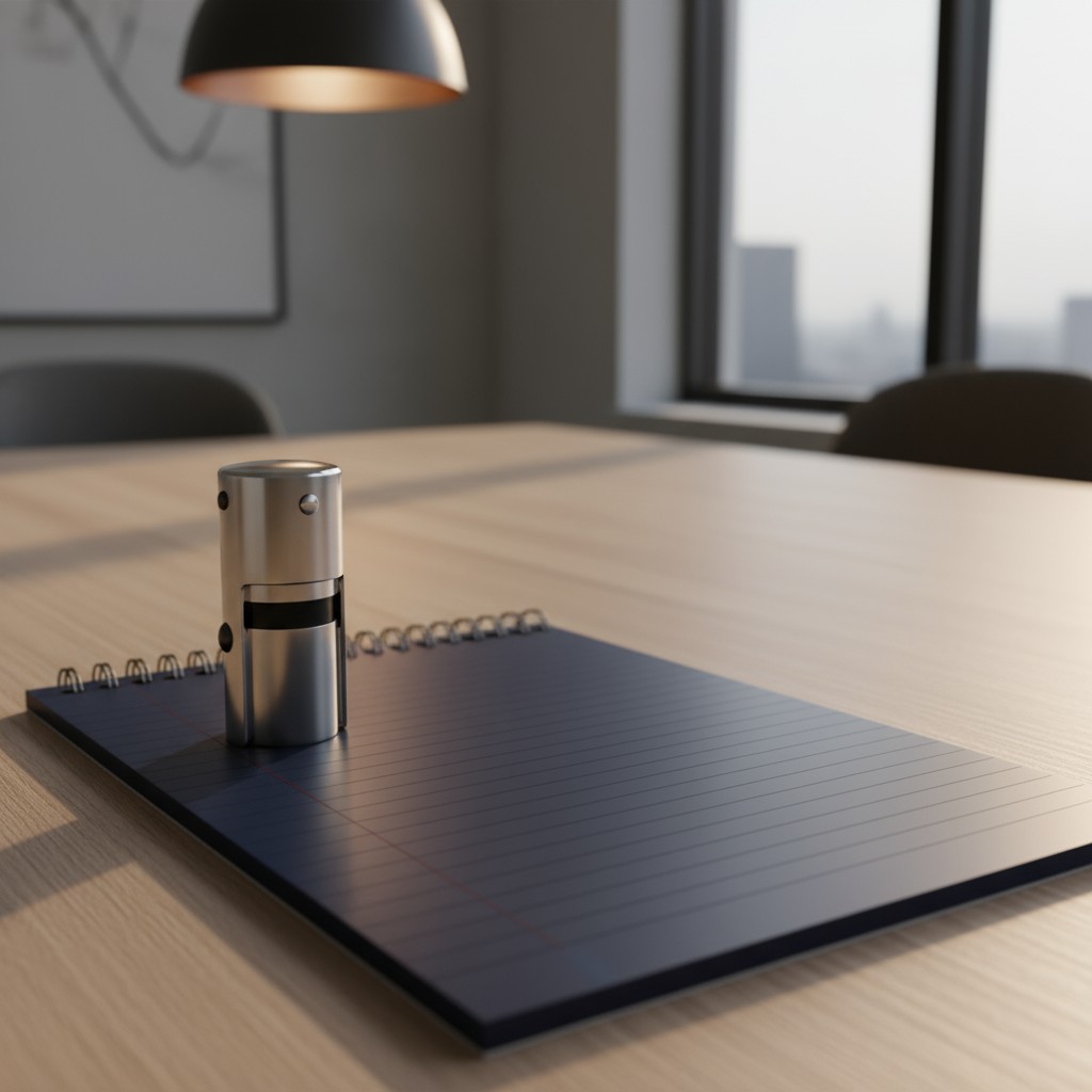 A notebook and pen, with big city buildings in the background through a window. notebook pen city building image black whi...